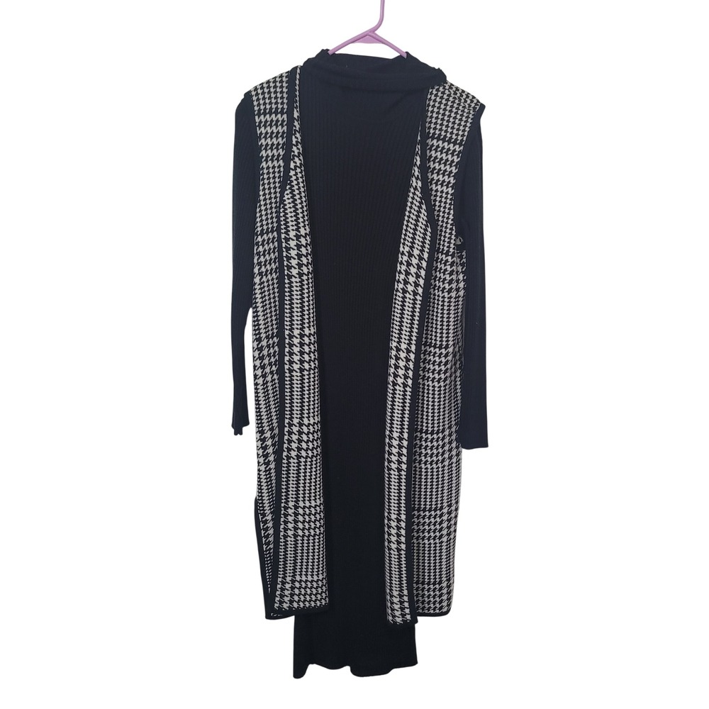 Lennie for Nina Leonard Size M Dress Set Women Houndstooth Cardigan Turtleneck